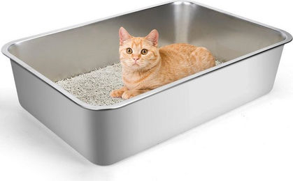 nobleza Katzentoilette aus Edelstahl Offene Schalentoilette Silber 60x40x15cm – Bild 1 von 5