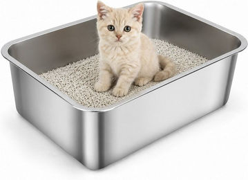 nobleza Katzentoilette aus Edelstahl Offene Schalentoilette Silber Größe L – Bild 1 von 2