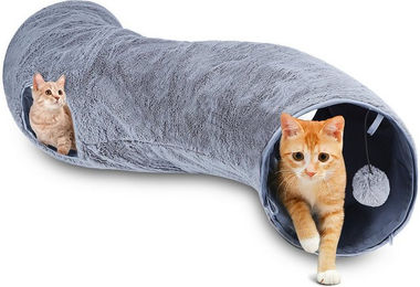 nobleza Katzentunnel S-förmig aus Plüsch grau faltbar - 108 cm – Bild 1 von 5