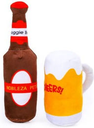 Nobleza Plüsch Hundespielzeug Bierflasche oder Bierglas mit Quietschfunktion aus Polyester in Braun Größe S – Bild 1 von 1