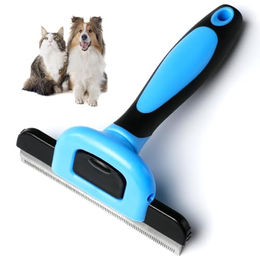 Nobleza Unterwollkamm Bürste aus Edelstahl für Katzen und kleine Hunde Blau Größe M – Bild 1 von 8