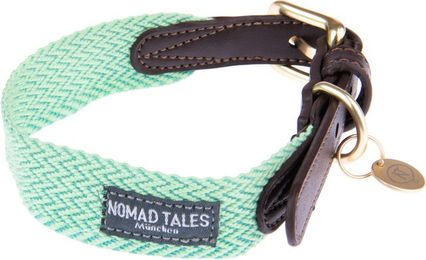 Nomad Tales Bloom Halsband für Hunde, Mint/Gold, Nylon, Vegan, Größe M (40-46 cm Halsumfang, 32 mm breit) – Bild 1 von 2