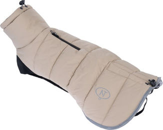 Produktbild von Nomad Tales Bloom Hundemantel Quilted Comfort Winter Mantel aus Nylon für kleine bis mittlere Hunde in Beige und Braun mit ca. 35 cm Rückenlänge