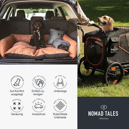 Nomad Tales Doppel-Autositz Calma für kleine Hunde und Katzen in Braun und Terrakotta L 118 x B 60 x H 40/28 cm – Bild 1 von 1