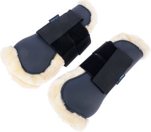 Produktbild von Nomad Tales Set aus Streichkappen und Gamaschen mit Kunstfell für Warmblut Pferde marineblau