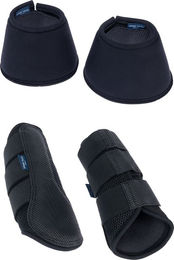 Produktbild von Nomad Tales Set Gamaschen und Hufglocken aus Kunstleder Schwarz Größe XL