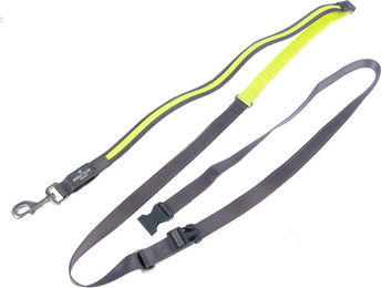 Produktbild von Nomad Tales Spirit USB LED Joggingleine aus Nylon in Neongelb und Grau mit 180 bis 250 cm Länge und 25 mm Breite