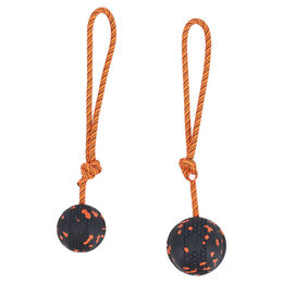 Non-stop dogwear Hundespielzeug Ball on Rope aus Naturkautschuk und Bambus Orange Schwarz 7 cm – Bild 1 von 5
