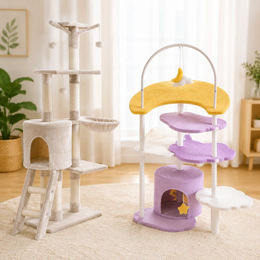 Northio 2-teiliges Plüsch-Kratzbaum-Set mit Mondplattform und Sisalstamm – Bild 1 von 1