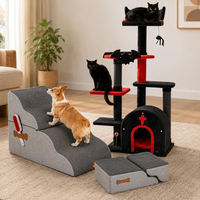 Produktbild von Northio Gothic Cat Komfort-Set 2-teilig mit 134 cm Kratzbaum aus Sisal und umbaubarem Treppenbett für Katzen in Schwarz und Grau