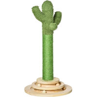 Produktbild von Northio Katzen Kratzbaum Kaktus-Design aus Kiefernholz und Sisal mit Holzkugel-Spielzeug 60cm Grün Natur