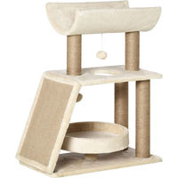 Produktbild von Northio Katzen Kratzbaum Klein 76cm mit Spielball und Sitzplatz in Hellbraun