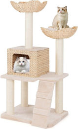 Northio Kratzbaum aus Holz mit Katzenhaus und Sisalpfosten in Beige – Bild 1 von 1