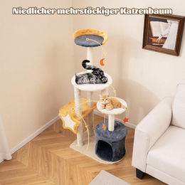 Northio Kratzbaum für Katzen mit Katzenhöhle, Plüschsitzfläche und Spielzeug in Beige und Orange, 60 x 41 x 128 cm – Bild 1 von 3