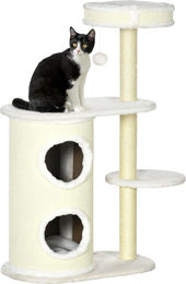 Northio Kratzbaum für Katzen mit Kratztonne, Sisalsäule, Spielball und Kissen in Cremeweiß, 100 cm – Bild 1 von 3
