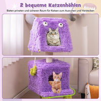 Produktbild von Northio Kratzbaum Monster-Thema für Katzen in Lila mit 2 Katzenhöhlen und abnehmbarem Oberteil 111cm