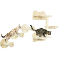 Produktbild von Northio Kratzbaum Set mit Sprungturm, 3 Kratzbäumen und Kletterwand mit Hängematte in Beige und Cremeweiß aus Plüsch und Sisal