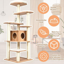 Northix Katzenbaum aus Holz 175cm mit 6 Etagen Spielhaus Höhle und 5 Kratzmatten – Bild 1 von 1