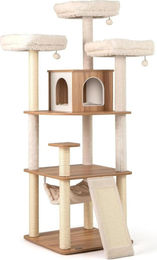 Northix Katzenbaum aus Holz mit Hängematte und Kratzbäumen in Beige 168 cm – Bild 1 von 2