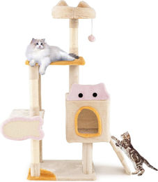 Northix Katzenbaum in Fischform mit Plüschhöhle und Sisalstämmen in Beige – Bild 1 von 2