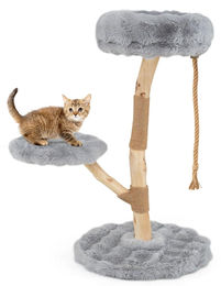 Northix Katzenbaum mit 3 Plüschplattformen und Jute-Stämmen in Grau 90 cm – Bild 1 von 1