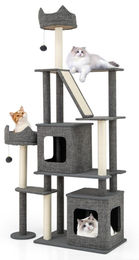 Northix Katzenbaum mit Sisalstämmen, Leiter und 2 Höhlen, 180 cm, Grau – Bild 1 von 1