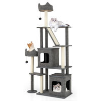 Produktbild von Northix Katzenbaum mit Sisalstämmen, Leiter und 2 Höhlen, 180 cm, Grau