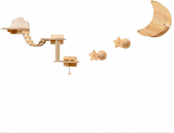 Northix Katzenkletterwand-Set aus Holz mit Hängematte und Kratzbaum 6-teilig Natur – Bild 1 von 2