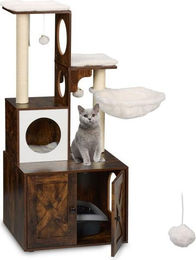 Northix Katzenkratzbaum mit Katzenkloschrank aus Holz und Sisal 128 cm – Bild 1 von 4