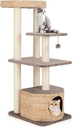 Northix Kratzbaum aus Holz für Katzen mit Katzenhöhle, Plattformen, Ball, Sitzstange und Kissen in Grau und Braun – Bild 1 von 1