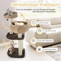 Produktbild von Northix Kratzbaum aus Holz in Braun mit Betten, Spielzeugball und Sisal-Säulen 104 cm