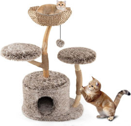 Northix Kratzbaum für Katzen aus Birkenholz mit Plüsch und Jute 105 cm – Bild 1 von 1