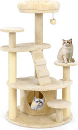 Northix Kratzbaum für Katzen in Beige mit Höhle und Kratzstämmen aus Holzwerkstoff, Plüsch und Sisal – Bild 1 von 2