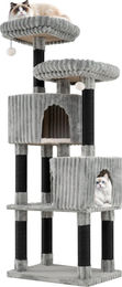Northix Kratzbaum für Katzen in Grau mit 2 Höhlen und Kratzstämmen 156 cm – Bild 1 von 3