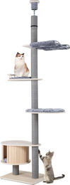 Northix Kratzbaum für Katzen mit Deckenspanner und Hängematte aus Sisal und Sperrholz in Grau – Bild 1 von 3