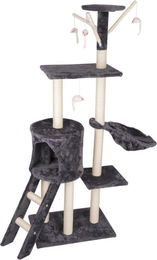 Northix Kratzbaum für Katzen mit Häuschen und mehreren Ebenen aus Sisal und Plüsch in Grau-Beige 50x35x140 cm – Bild 1 von 1
