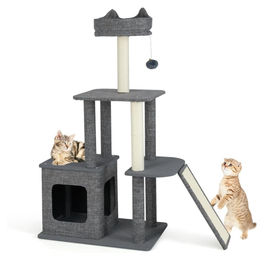 Northix Kratzbaum für Katzen mit Höhle, Sisalrampe und Ball in Grau und Schwarz – Bild 1 von 2