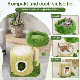 Northix Kratzbaum für Katzen mit Plattform, Sisal-Kratzsäule, Katzenhöhle und 2 Bällen in Grün – Bild 1 von 1