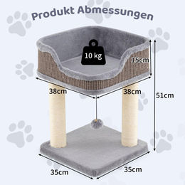 Northix Kratzbaum für Katzen mit Plüschsitz und Sisalstämmen in Grau, 38x38x51 cm – Bild 1 von 3