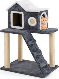 Northix Kratzbaum Grau mit großer Höhle, Leiter und Sisalstämmen 90 cm für Katzen – Bild 1 von 1