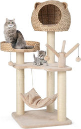 Northix Kratzbaum mit Katzenhöhle aus Naturmaterialien in Beige 121 cm hoch – Bild 1 von 1