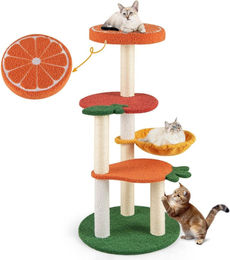 Northix Kratzbaum mit Obstmotiv und Sisal-Kratzstämmen in Orange, 100 cm – Bild 1 von 2