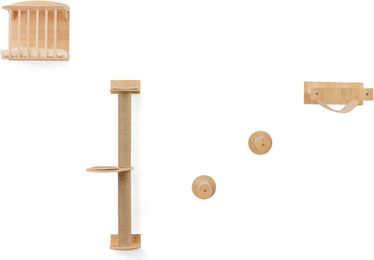 Northix Wandmontiertes Katzenkletterset mit Hängematte und Kratzsäule aus Holz und Stoff – Bild 1 von 2