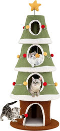 Northix Weihnachtskatzenbaum mit 4 Höhlen und Sisalteppich in Grün – Bild 1 von 4