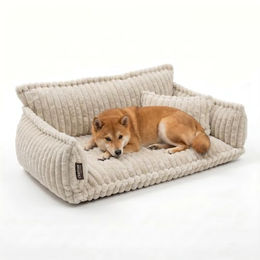 noviclass Hundesofa Chaffar Orthopädisches Hundebett aus Cord in Creme XL 120cm – Bild 1 von 2