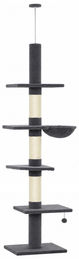 Novzep Deckenhoher Kratzbaum für Katzen in Grau mit 5 Etagen, Hängematte und 3 Sisal-Kratzstämmen höhenverstellbar 225-255 cm – Bild 1 von 3