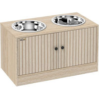 Produktbild von Novzep Futterstation für große Hunde aus Holz mit 2 Edelstahl-Näpfen und Utensilienschrank in Braun Natur