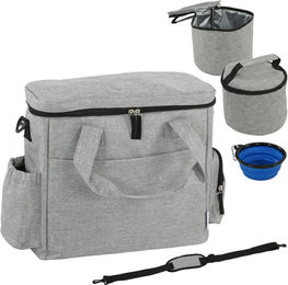 Novzep Hunde-Transportbox aus Stoff mit Fächern und 2 Futterbehältern zusammenklappbar Grau 38x17x35 cm – Bild 1 von 3