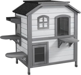 Novzep Katzenhaus Katzenhöhle aus Holz mit 2 Stockwerken wetterbeständig 99,5 cm x 76 cm x 91 cm – Bild 1 von 5