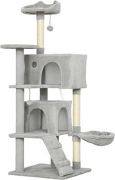 Novzep Katzenkratzbaum 140 cm mit Sisal-Kratzpfosten, Höhlen, Hängematte und Spielbällen in Grau und Creme – Bild 1 von 2